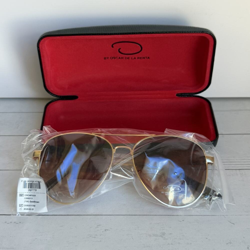 Oscar de la Renta Allure OSS3111 700 Gold Brown Gradient Aviator Sunglasses NWT